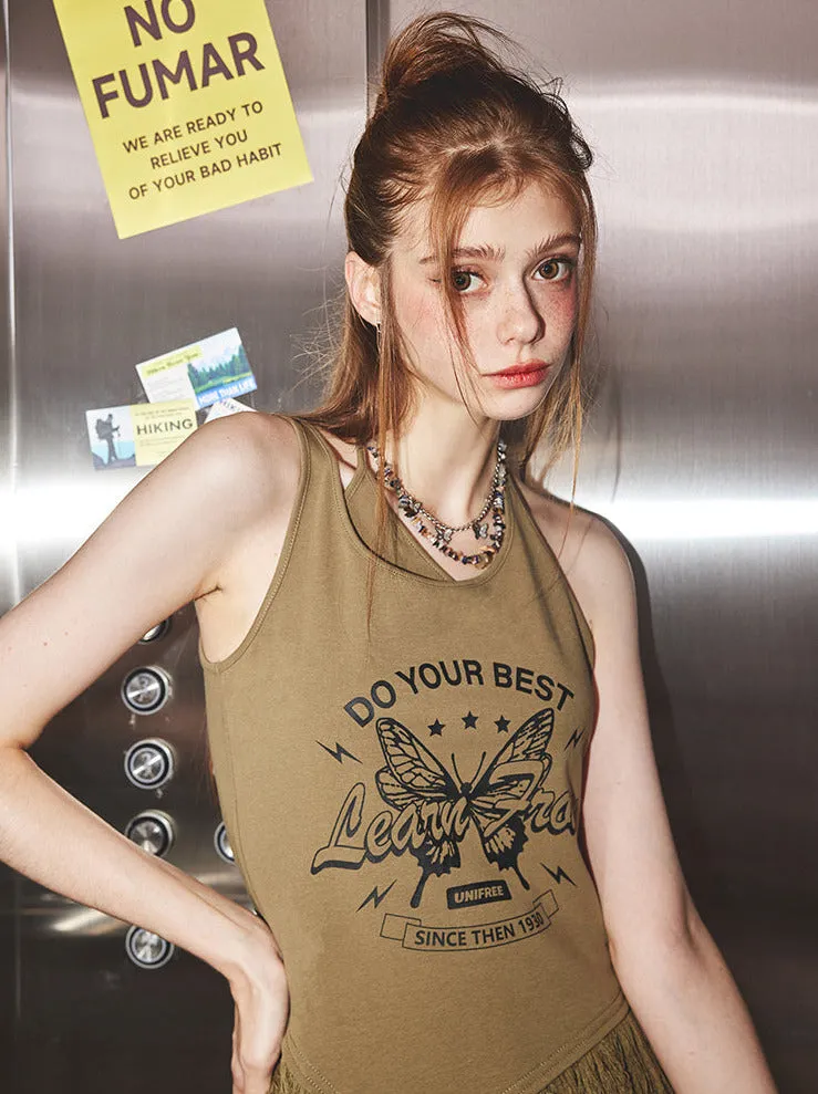 アーミーグリーンアシメアメスリホルターネックフリンジタンクキャミトップ sold by Belchic product image thumbnail 5