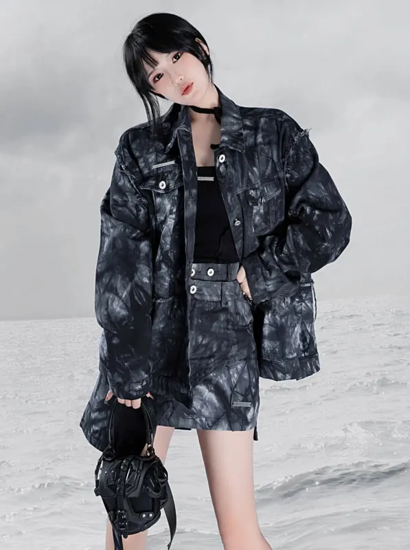 クールシックタイダイメタルデニムジャケット sold by Belchic