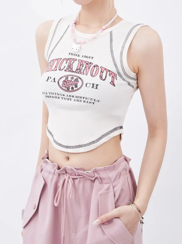 アメリカンスタイルクリエイティブレタープリントショートタンクトップ sold by Belchic