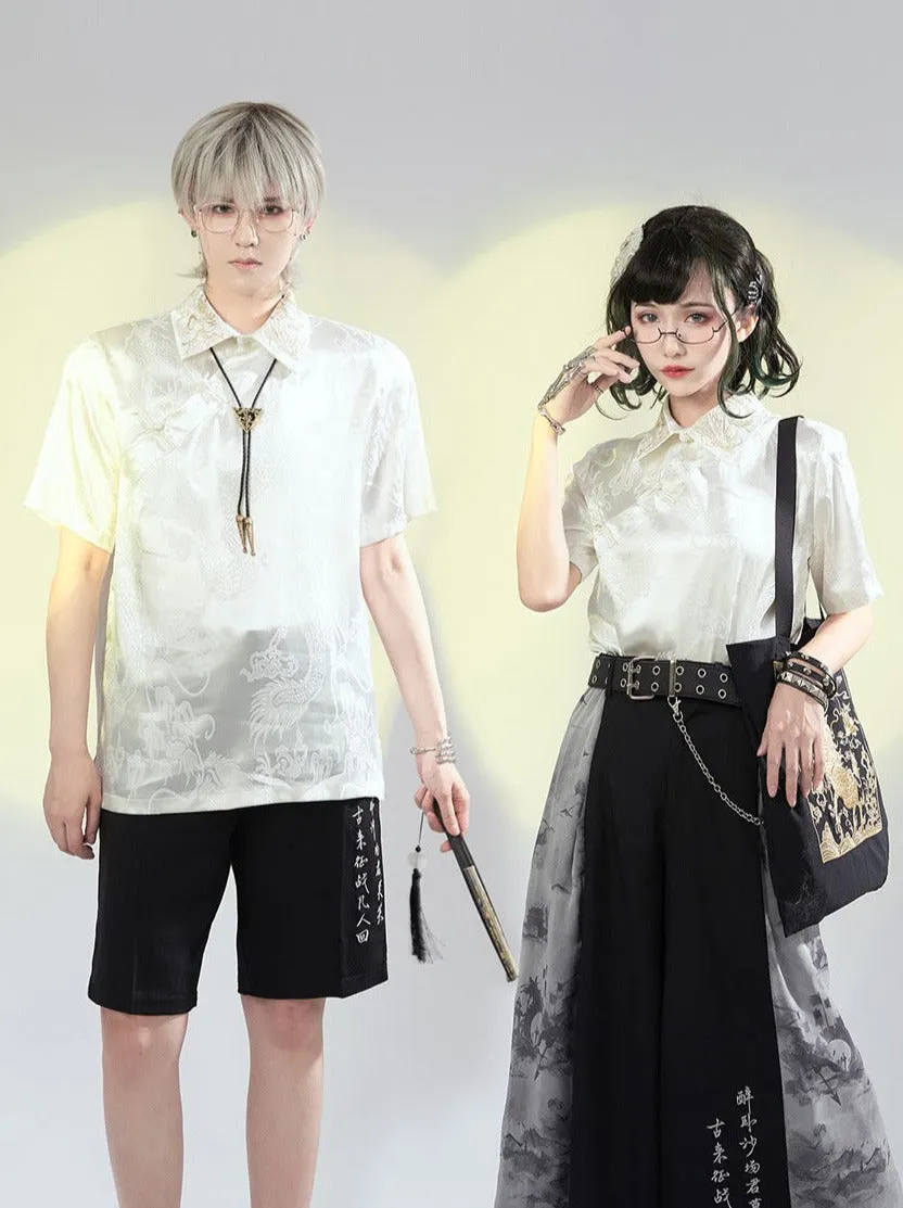 ダークパターンエンブロユニセックスチャイナシャツ sold by Belchic