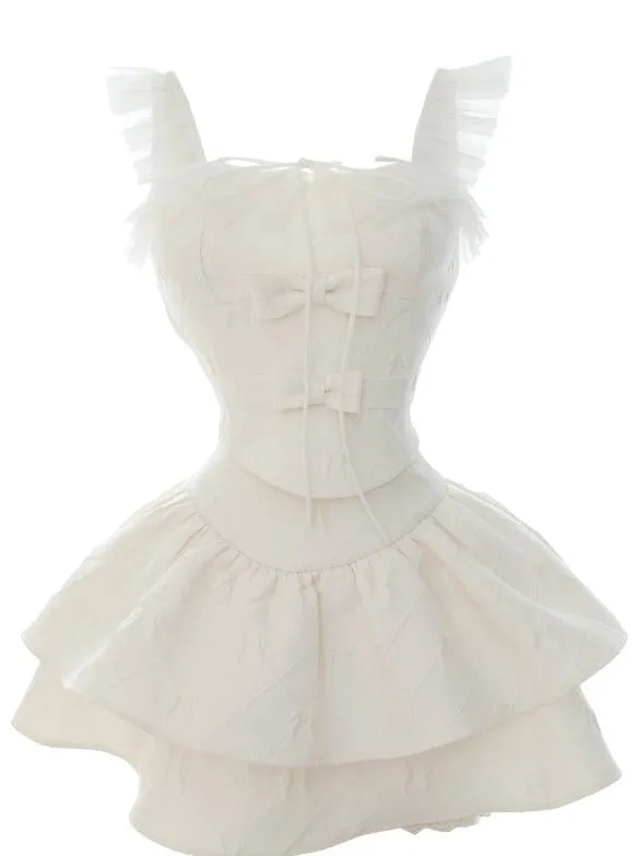 フレンチピュアデザイアリボンスリーブトップハイウエストショートスカートセットアップ sold by Belchic product image thumbnail 3