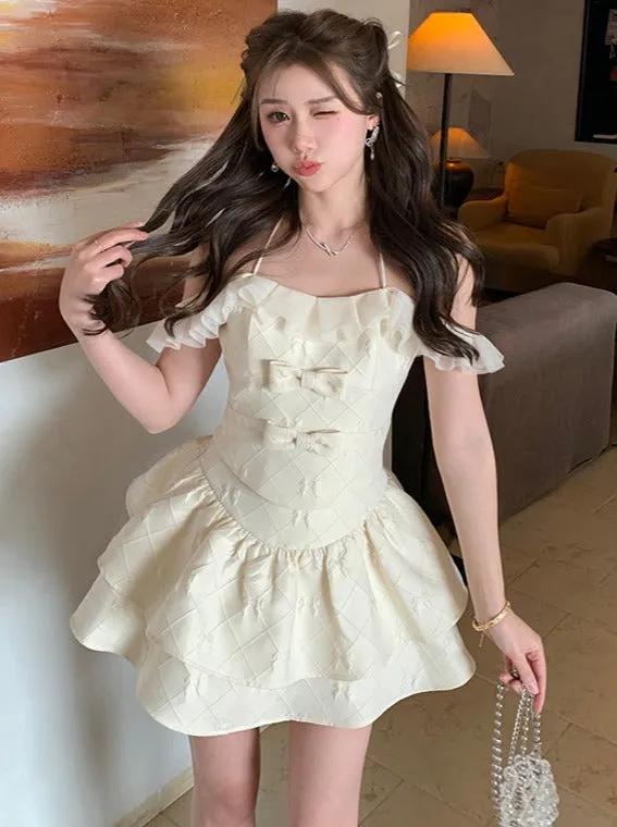 フレンチピュアデザイアリボンスリーブトップハイウエストショートスカートセットアップ sold by Belchic