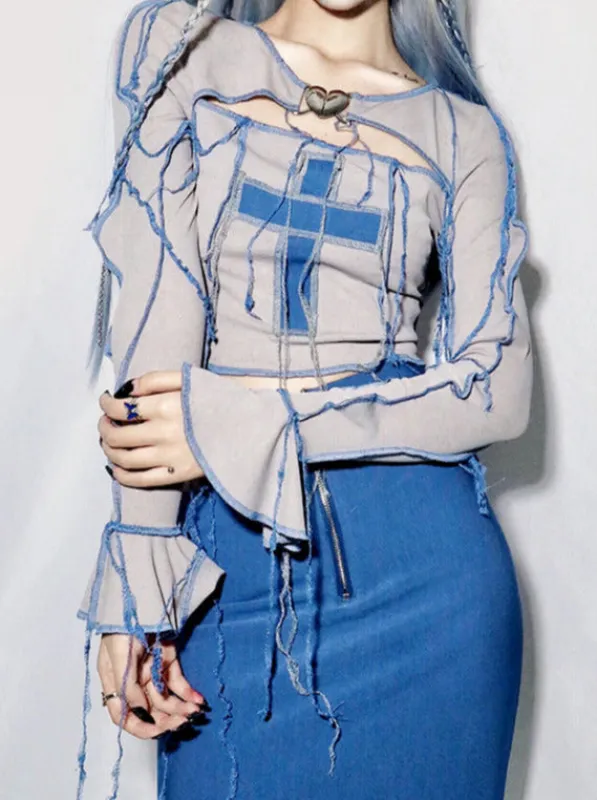 Y2Kクロスタッセルストリーマーニットトップ sold by Belchic