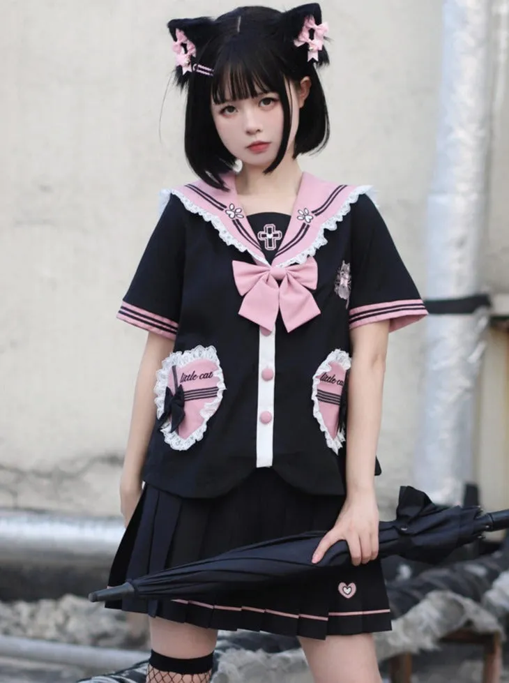 ブラックピンクセーラーレースセットアップ sold by Belchic