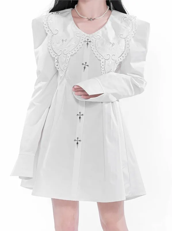 ゴシックレースメタルクロスパフショルダードレス sold by Belchic