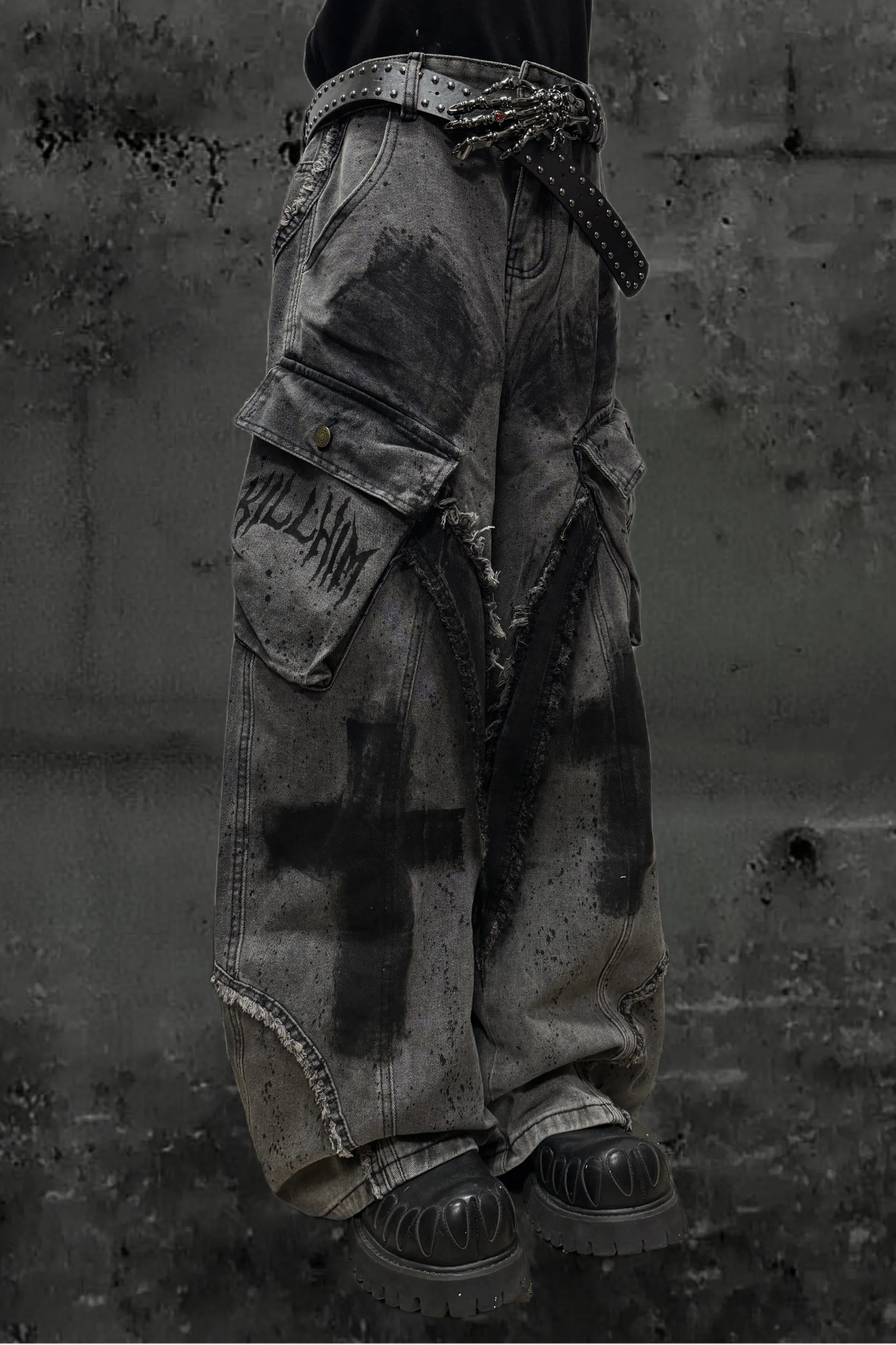 ダーククロススプレーデザインワイドパンツ+ベルト sold by Belchic product image thumbnail 4