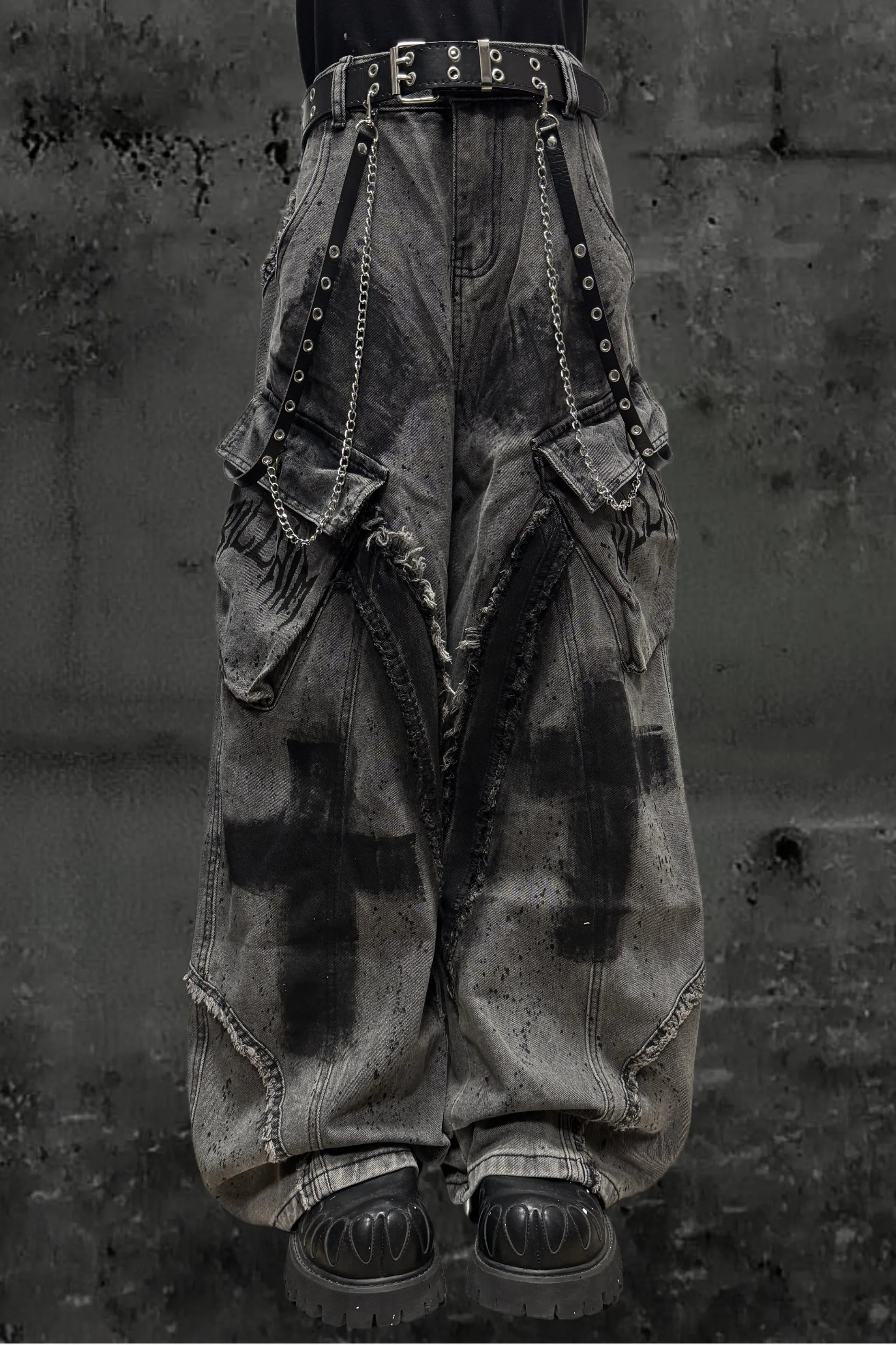 ダーククロススプレーデザインワイドパンツ+ベルト sold by Belchic product image thumbnail 2