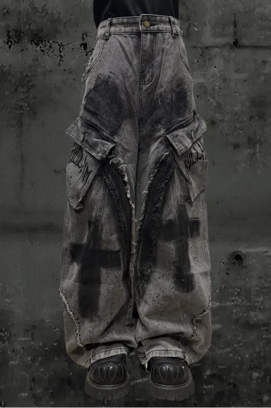 ダーククロススプレーデザインワイドパンツ+ベルト sold by Belchic