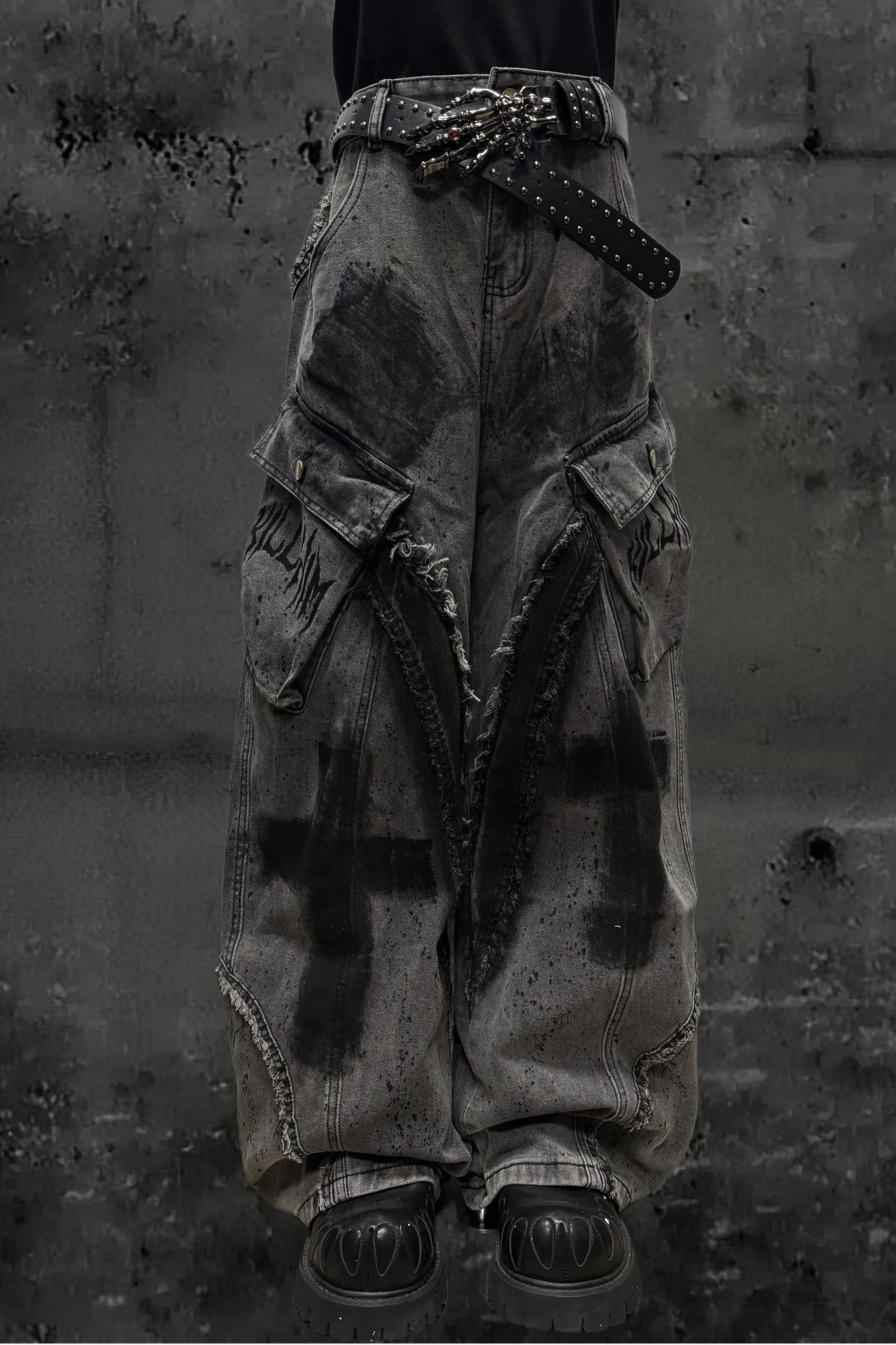 ダーククロススプレーデザインワイドパンツ+ベルト sold by Belchic product image thumbnail 3