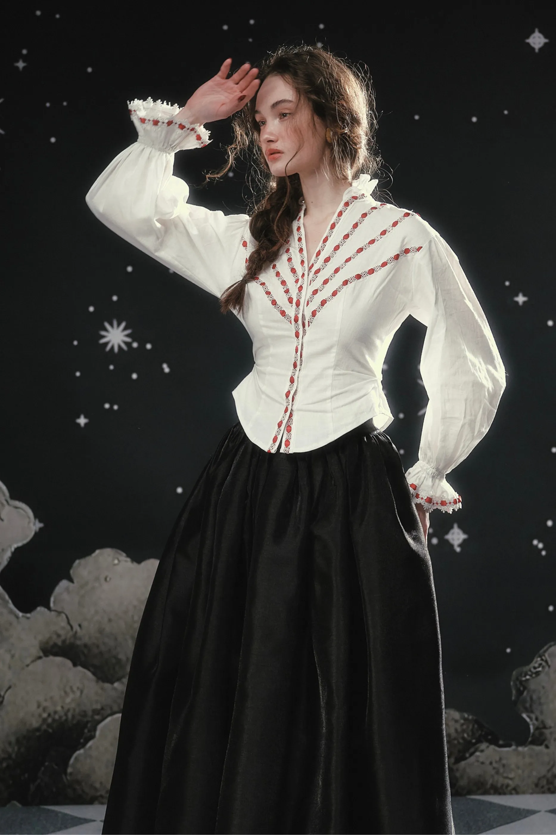 レースメイドフレンチコットンブラウス+フレアスカート sold by Belchic product image thumbnail 5