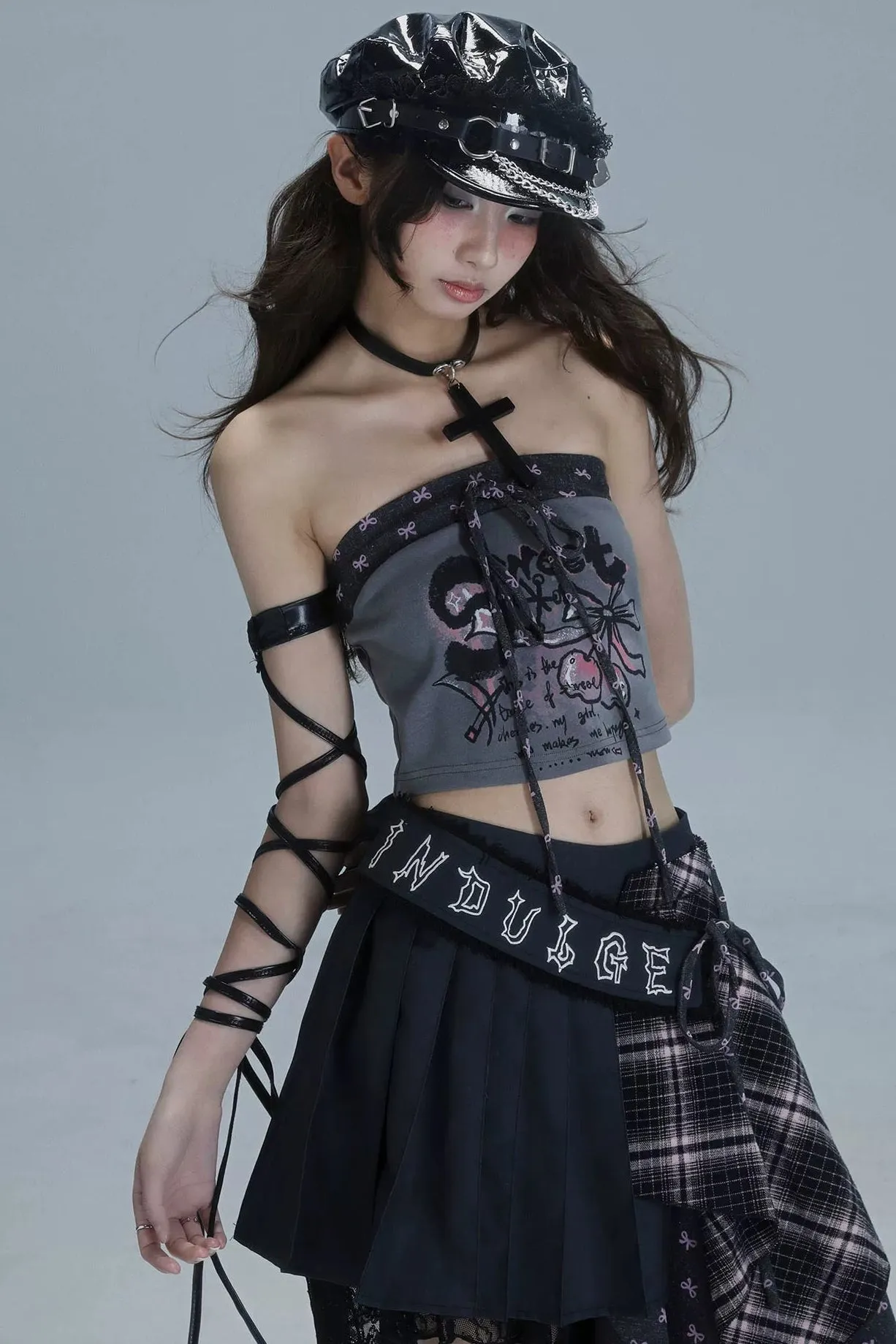 Y2Kパッチワークプリンテッドチューブトップ sold by Belchic product image thumbnail 5