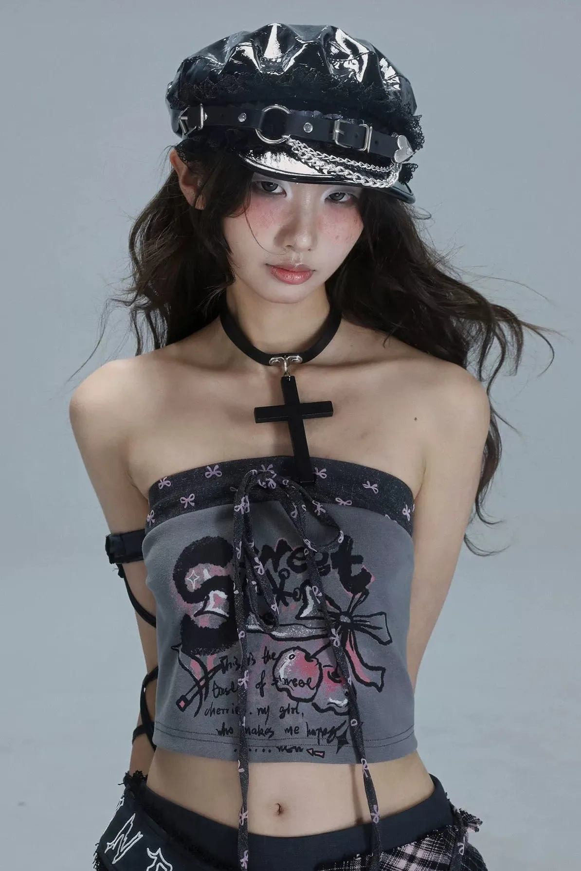 Y2Kパッチワークプリンテッドチューブトップ sold by Belchic