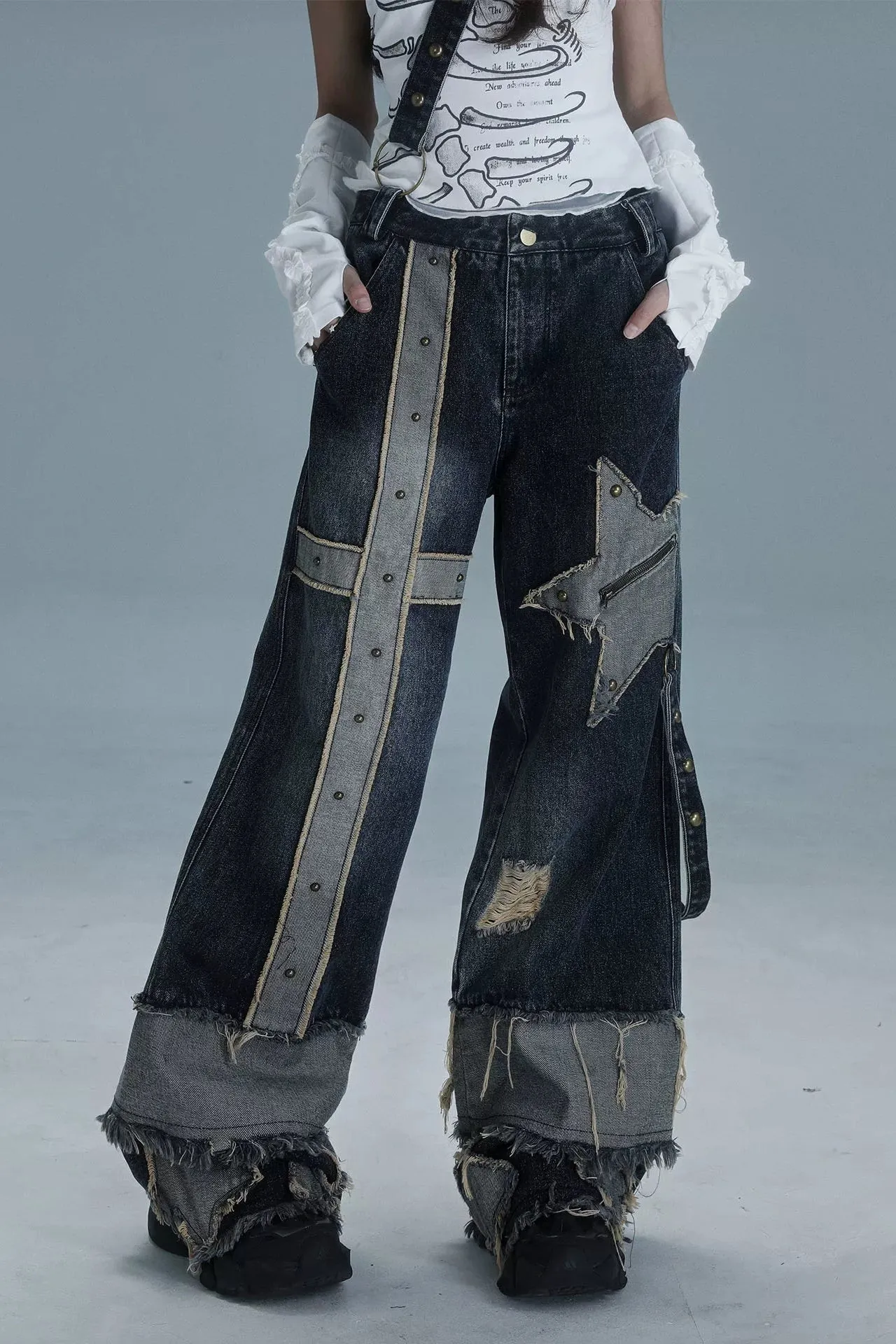 Y2Kデザインワイドレッグデニムパンツ sold by Belchic product image thumbnail 2