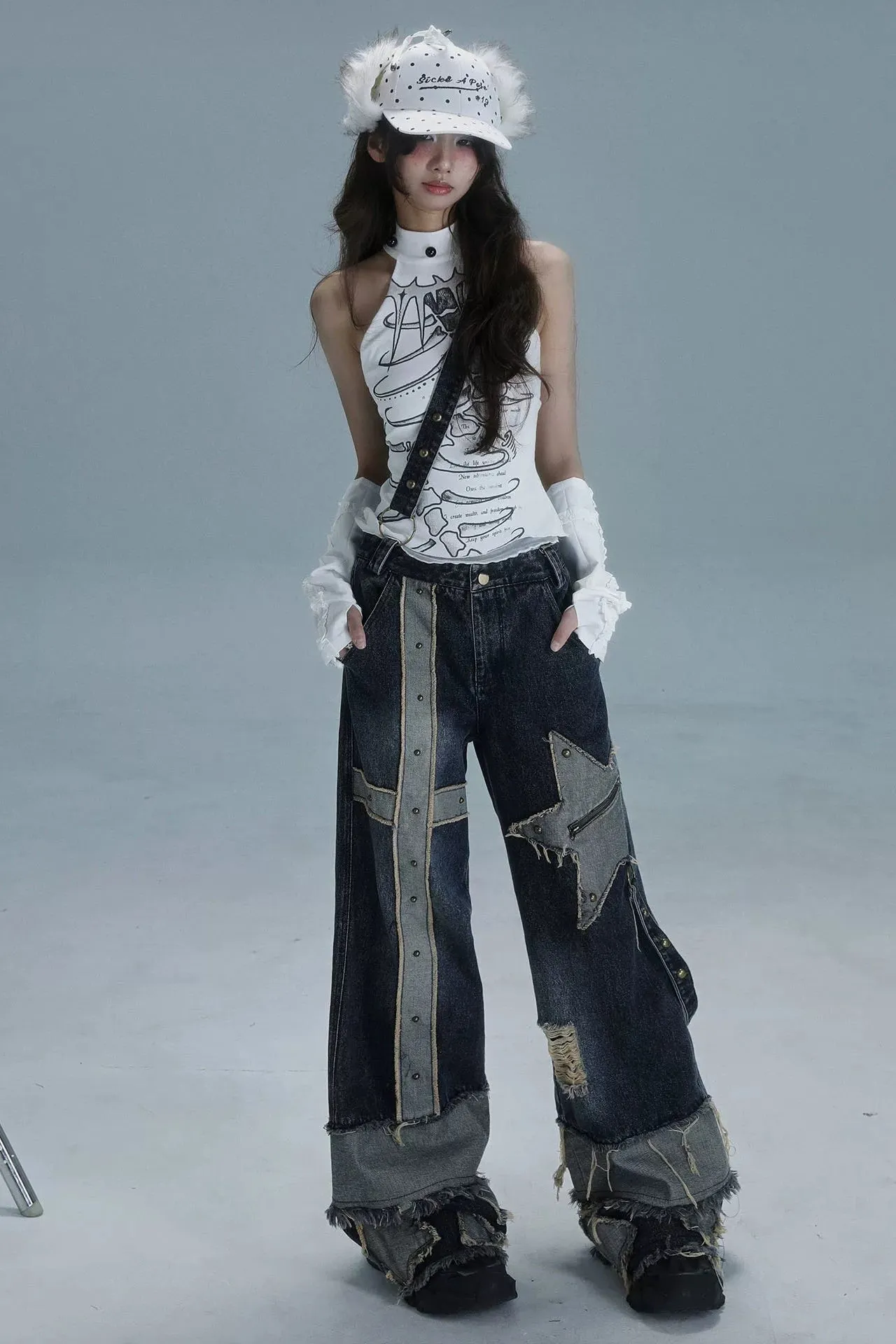 Y2Kデザインワイドレッグデニムパンツ sold by Belchic product image thumbnail 4