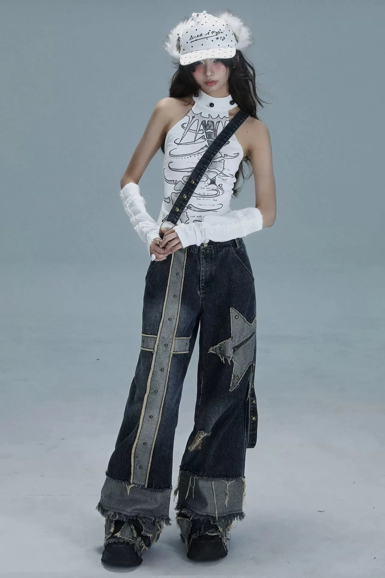 Y2Kデザインワイドレッグデニムパンツ sold by Belchic product image thumbnail 3