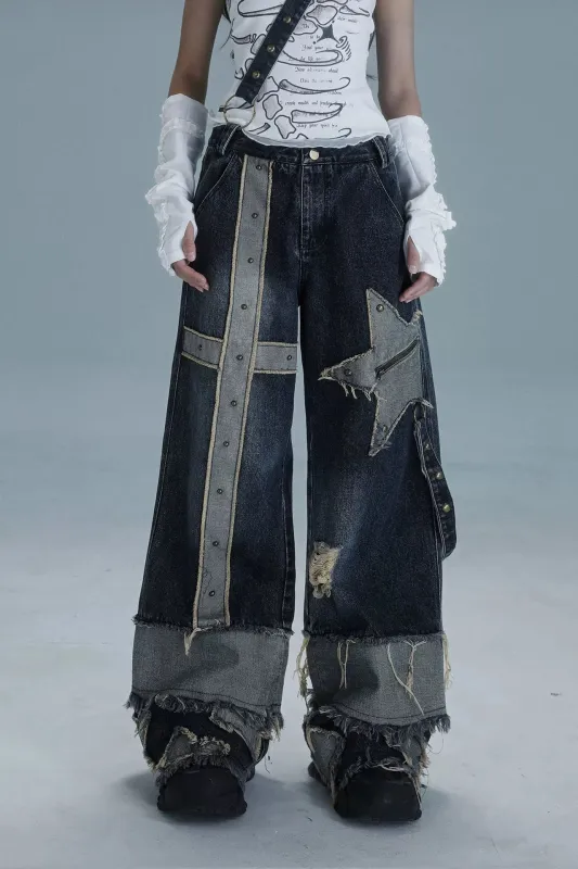 Y2Kデザインワイドレッグデニムパンツ made by Belchic