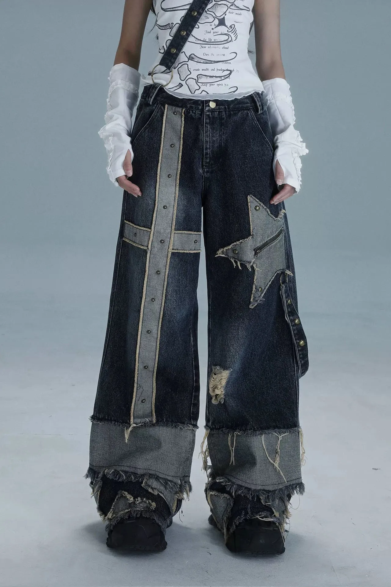 Y2Kデザインワイドレッグデニムパンツ sold by Belchic