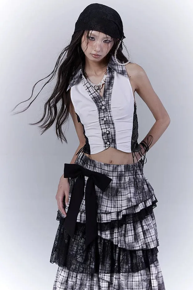 Y2Kダークパッチワークベストトップス sold by Belchic product image thumbnail 4