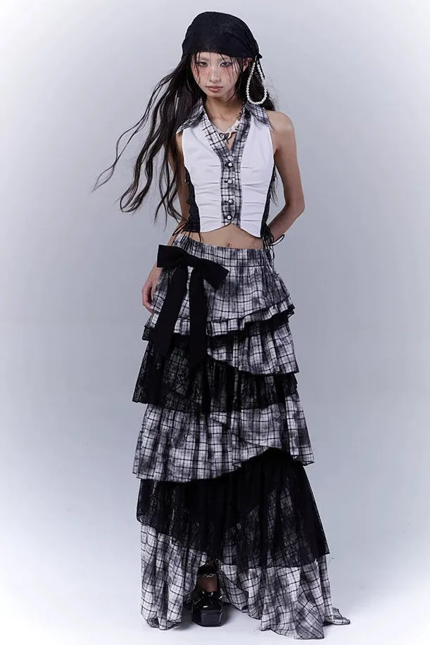 Y2Kダークパッチワークベストトップス sold by Belchic product image thumbnail 5