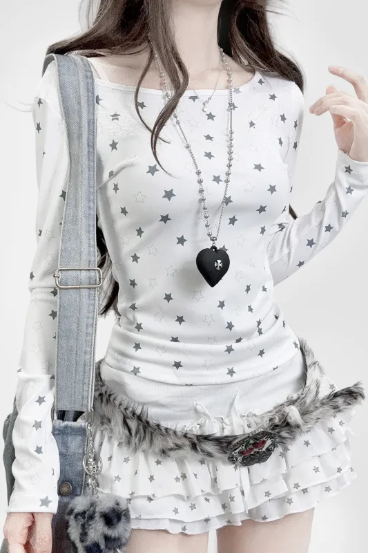 Y2Kスターフィットプリンテッドトップス made by Belchic