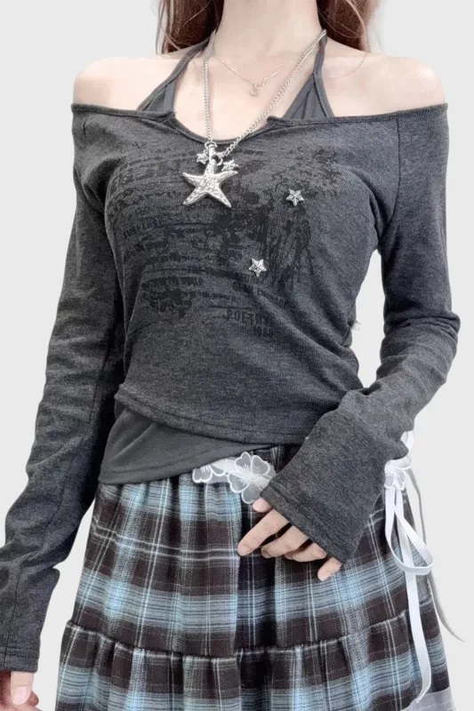 Y2Kオフショルネックデザイントップス made by Belchic