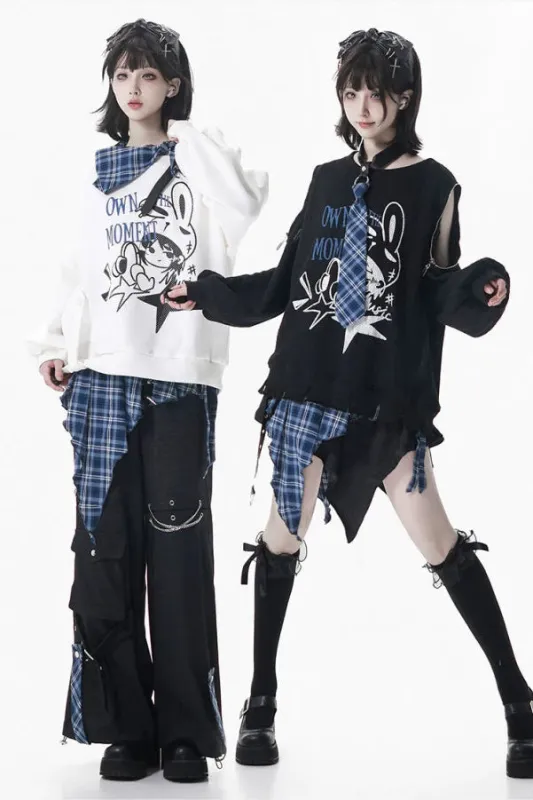 オフショルダースウェットトップス+アシメスカート+ロングパンツ sold by Belchic