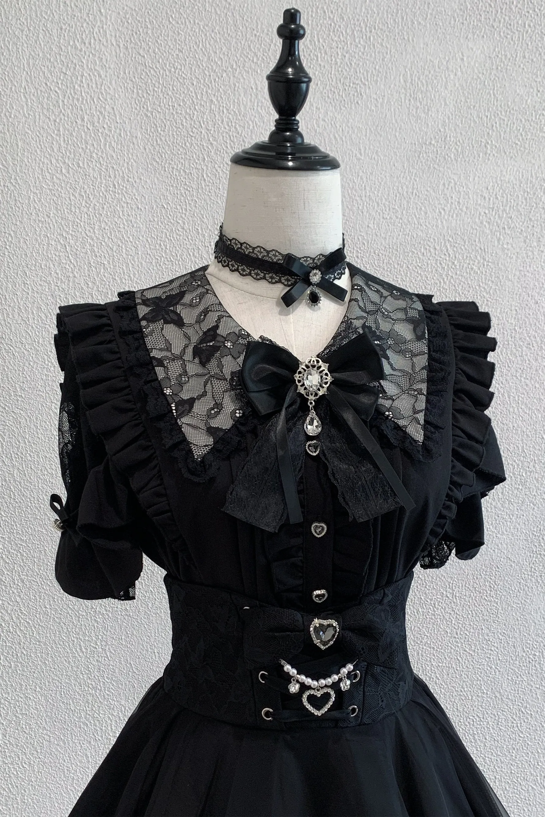 【数量限定】ブラックパープルアンドホワイトレースカラー地雷シャツ+ジュエルリボン+チョーカー sold by Belchic product image thumbnail 5
