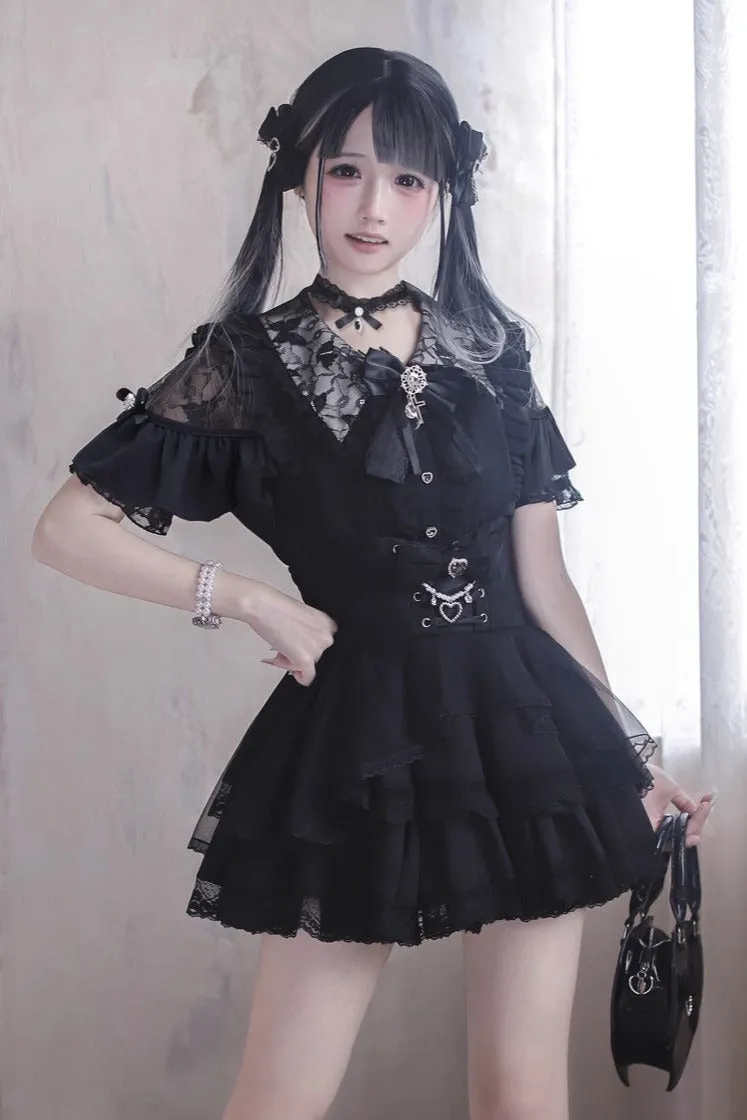 【数量限定】ブラックパープルアンドホワイトレースカラー地雷シャツ+ジュエルリボン+チョーカー sold by Belchic product image thumbnail 2