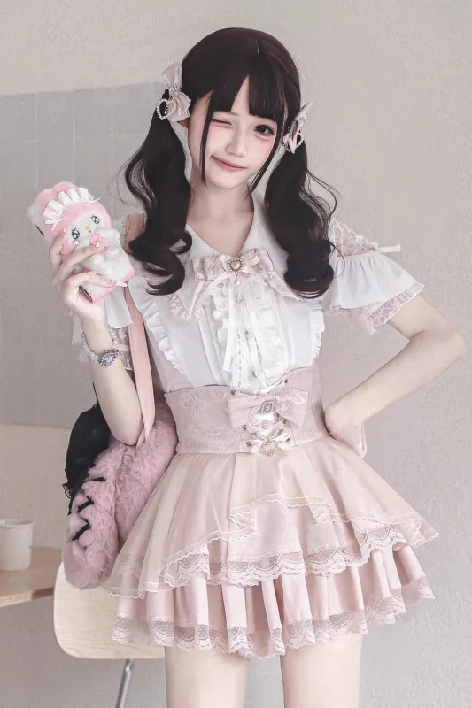 【6月15日予約締切】ブラックパープルアンドホワイトレースカラー地雷シャツ+ジュエルリボン+チョーカー made by Belchic