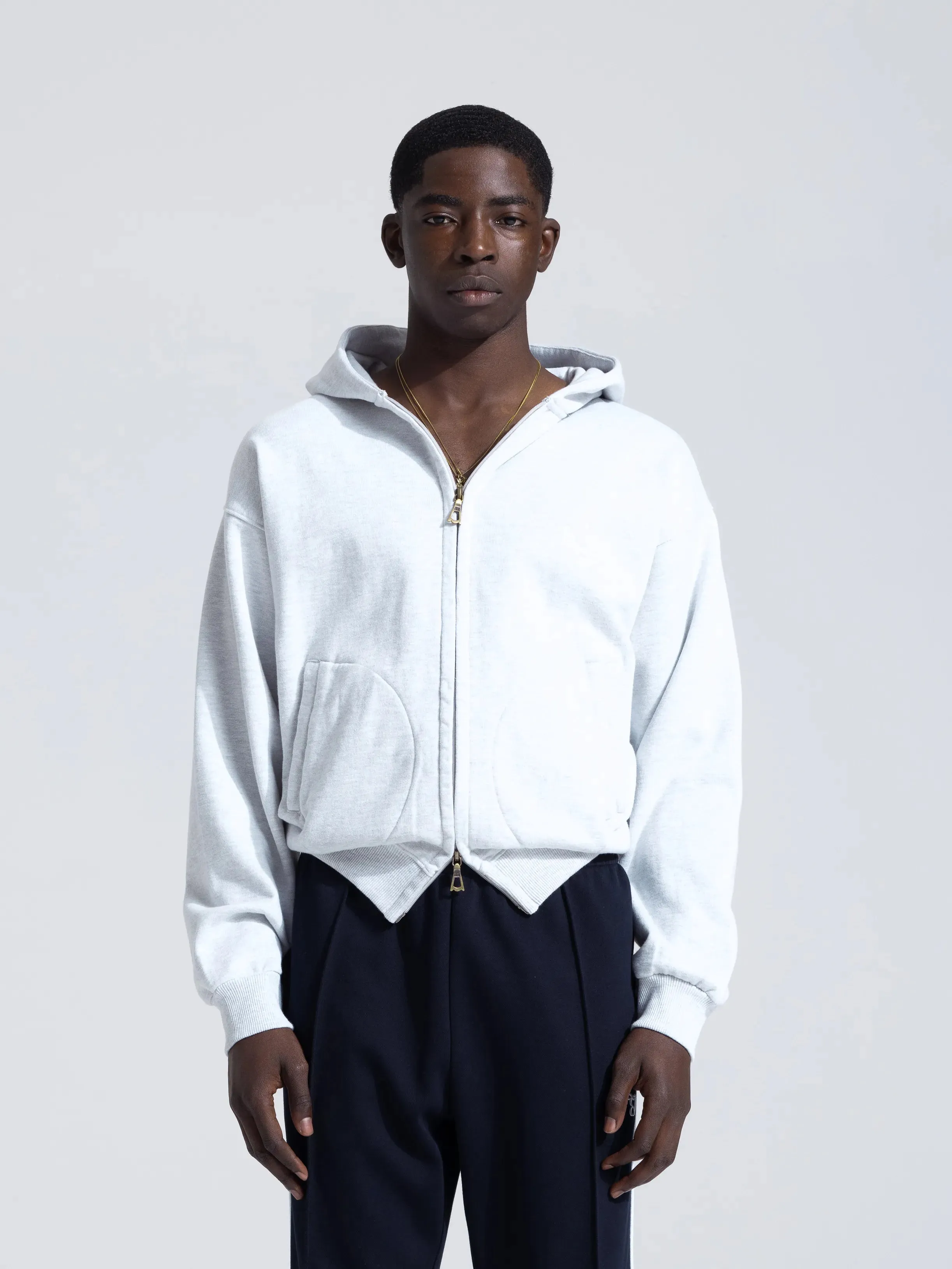 Monogram Boxing Glove Zipper Hoodie - Grey Melange sold by Bram's Fruit product image thumbnail 3