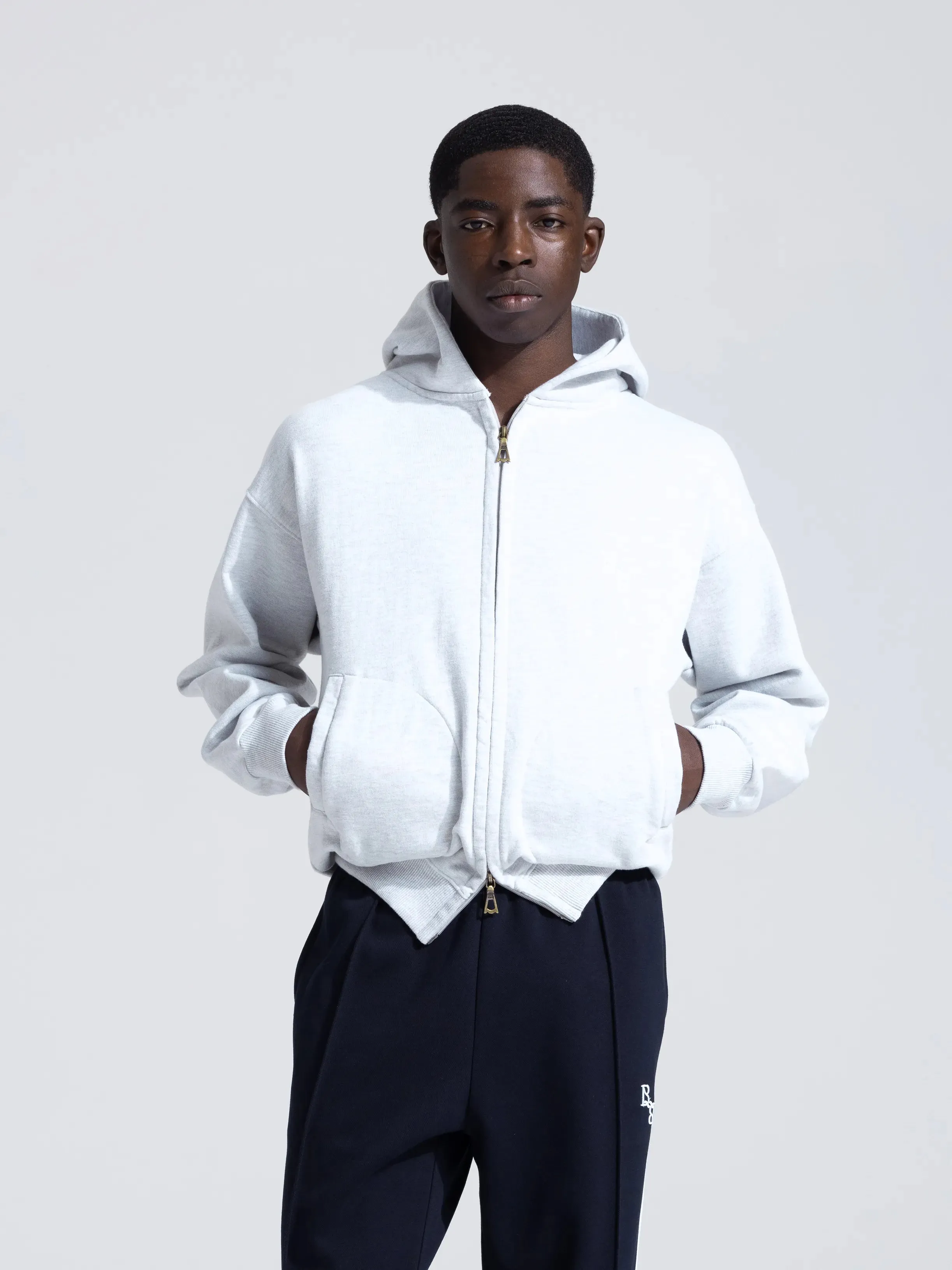 Monogram Boxing Glove Zipper Hoodie - Grey Melange sold by Bram's Fruit