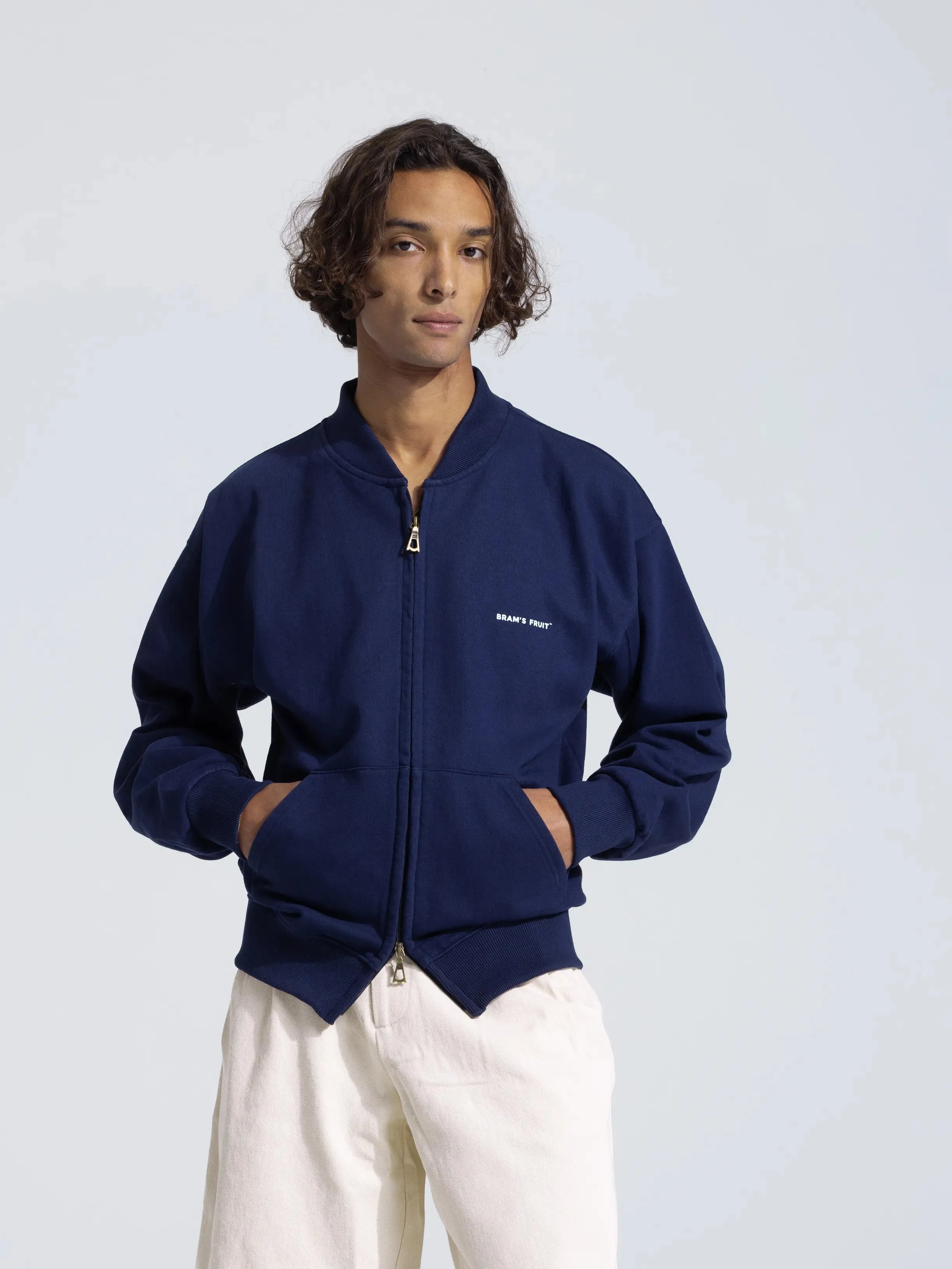 Eyelet Zip Up - Navy sold by Bram's Fruit