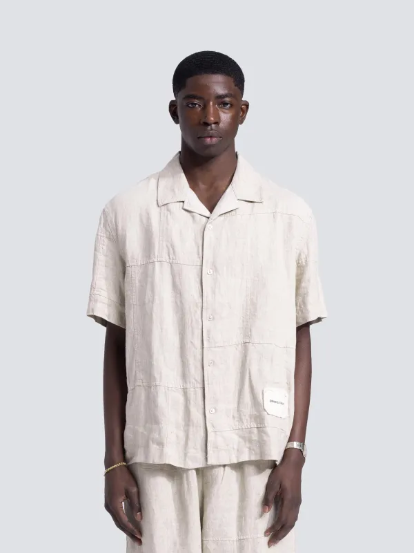 Linen Repair Shirt Shortsleeve - Natural Linen sold by Bram's Fruit