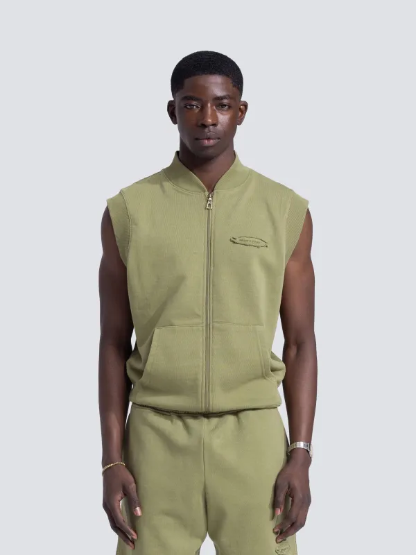 Cut & Sew “F*ck Off I'm Gardening” Sleeveless Vest - Washed Olive sold by Bram's Fruit