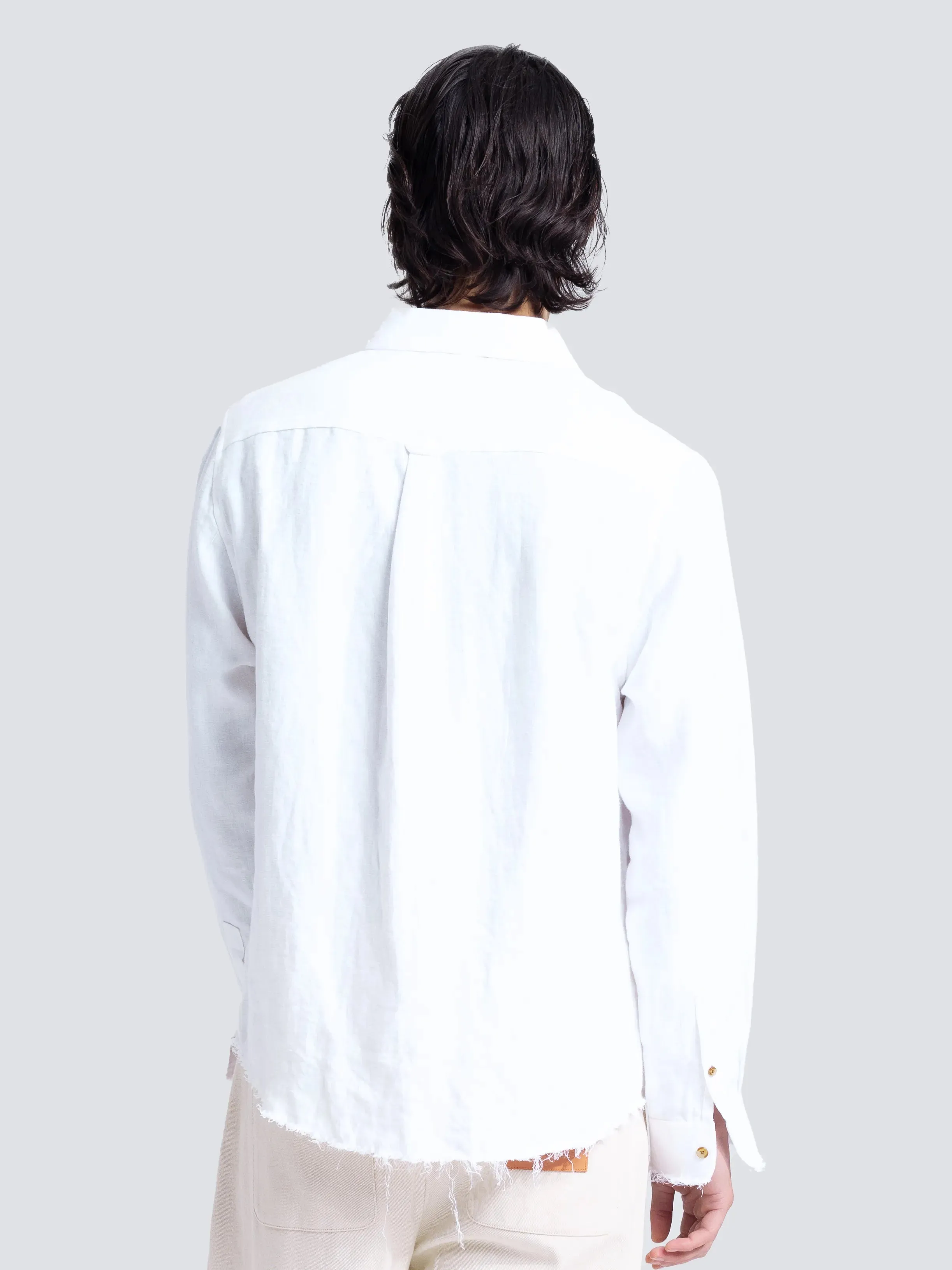 Distressed Linen Shirt Longsleeve - White sold by Bram's Fruit product image thumbnail 3