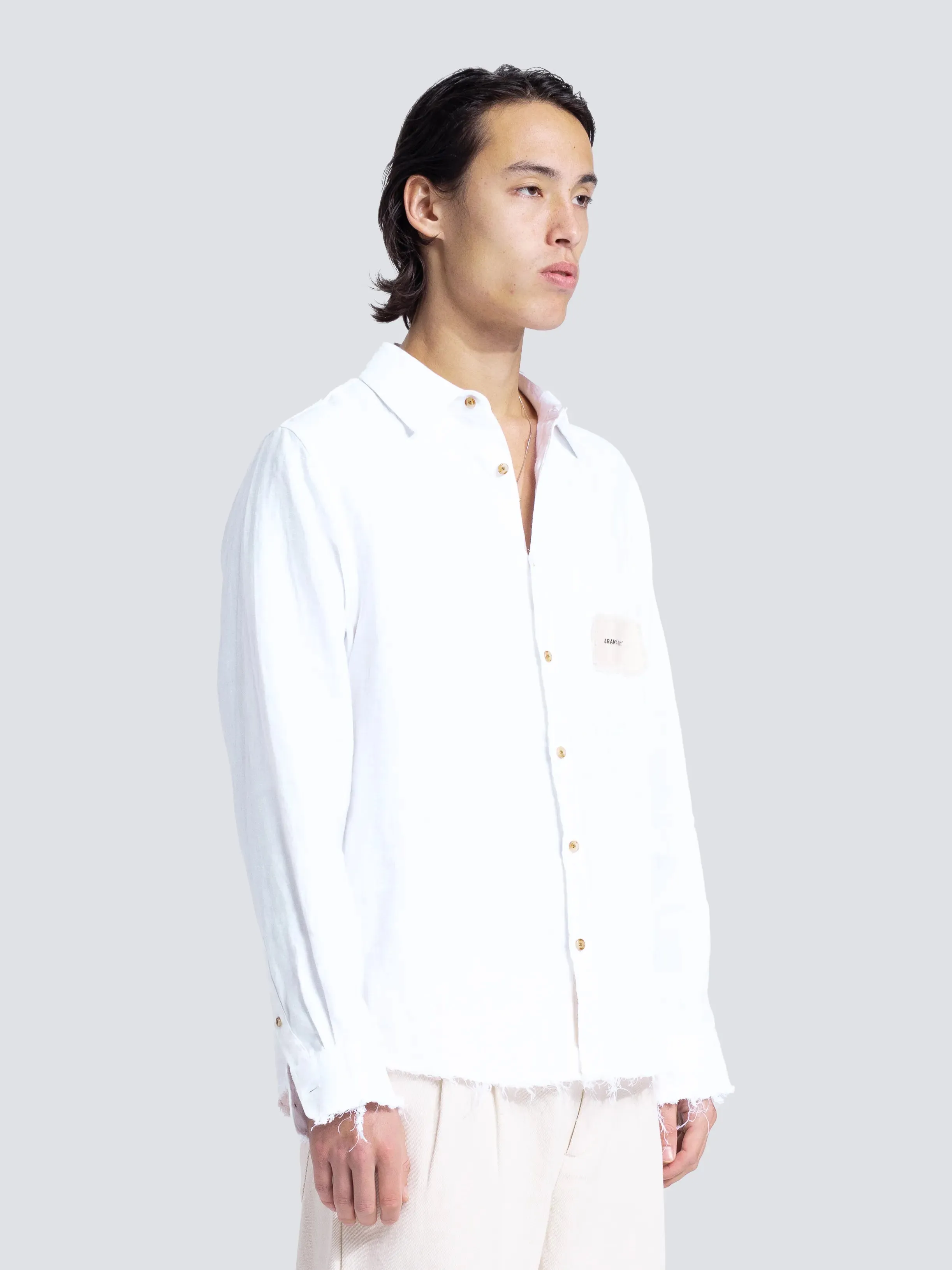 Distressed Linen Shirt Longsleeve - White sold by Bram's Fruit product image thumbnail 2