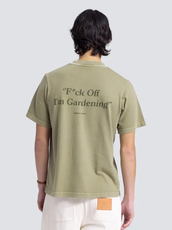“F*ck Off I'm Gardening” T-Shirt Distressed - Washed Olive Green sold by Bram's Fruit