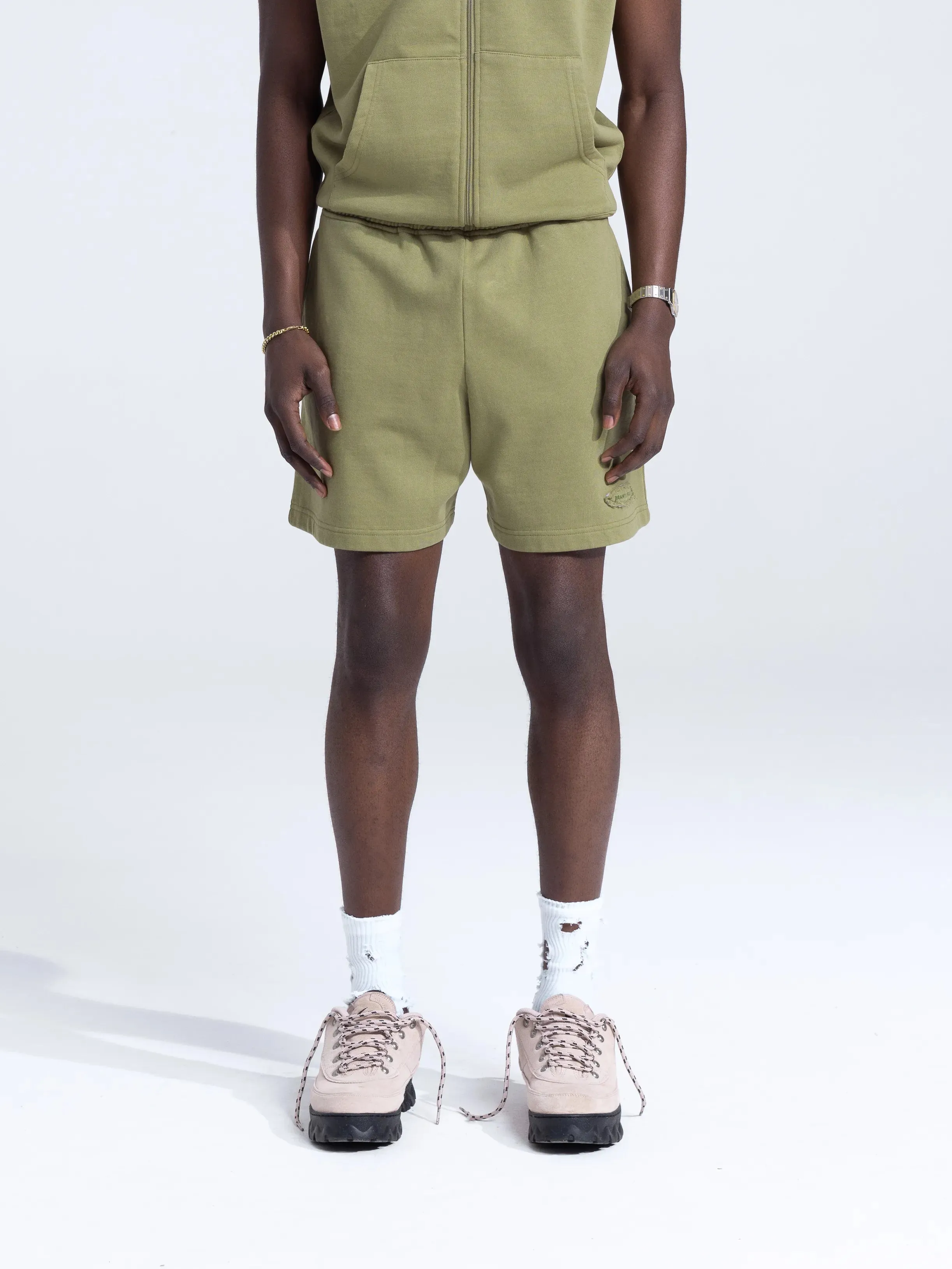 Cut & Sew Sweat Shorts - Washed Olive Green sold by Bram's Fruit