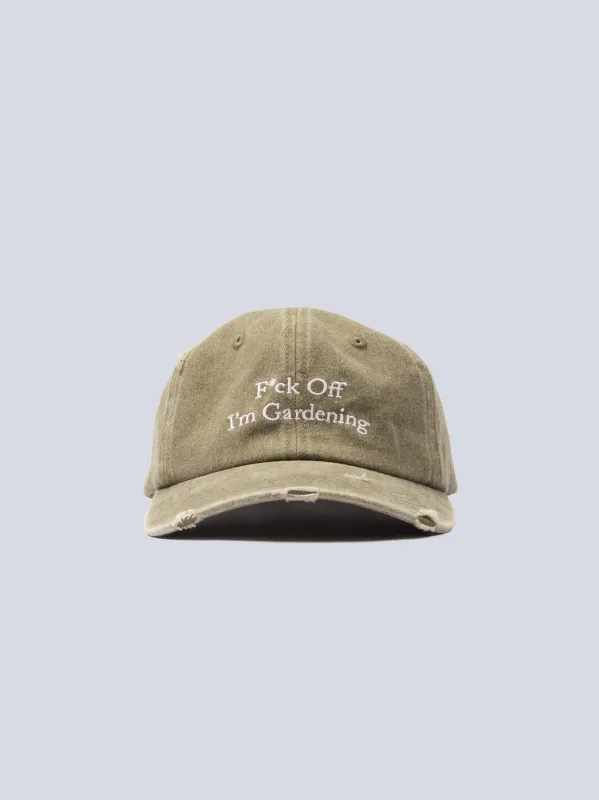 F*ck Off I'm Gardening Cap Distressed - Washed Olive Green sold by Bram's Fruit