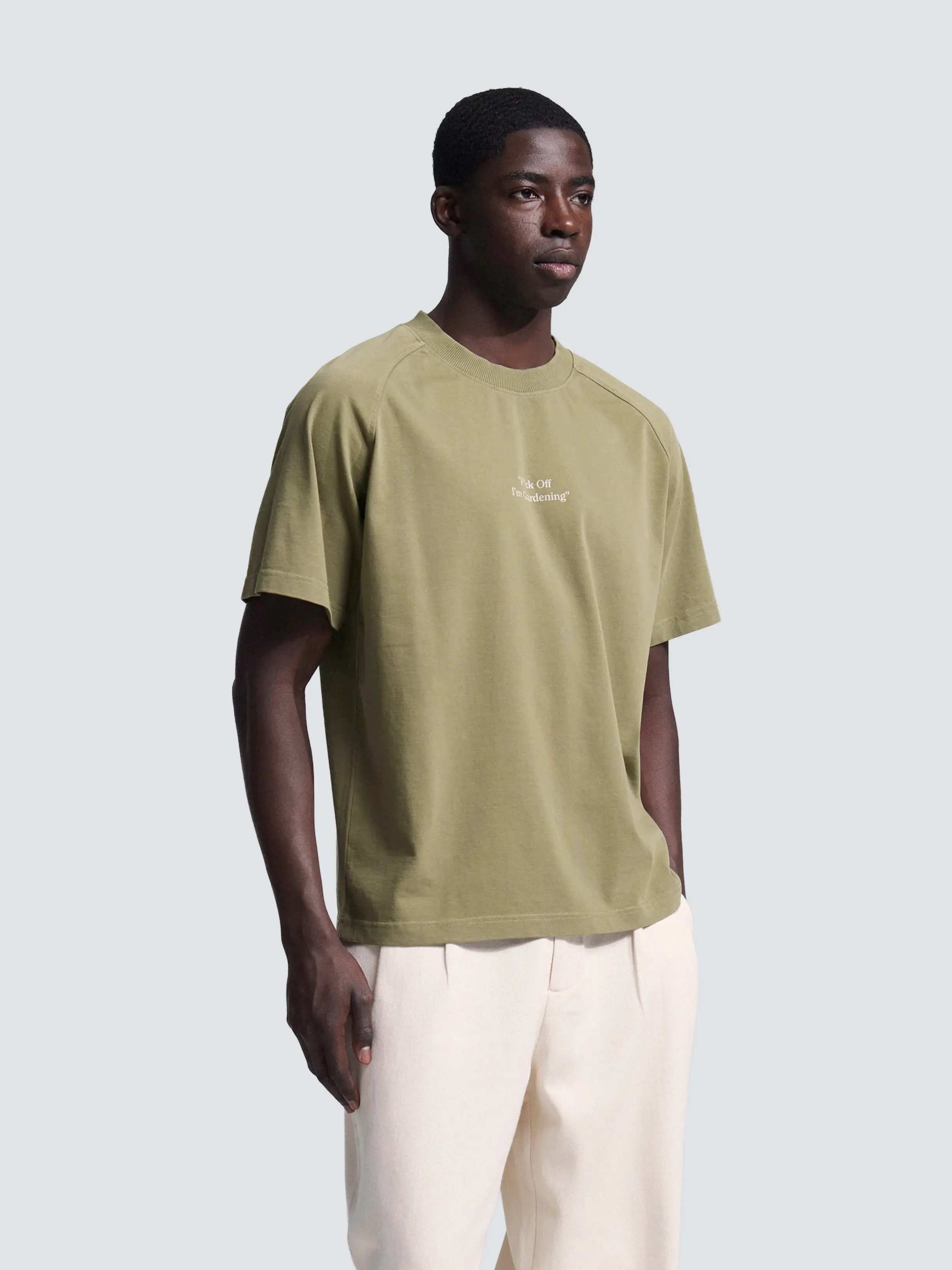 "F*ck Off I'm Gardening" Raglan T-shirt - Solid Olive Green sold by Bram's Fruit product image thumbnail 2