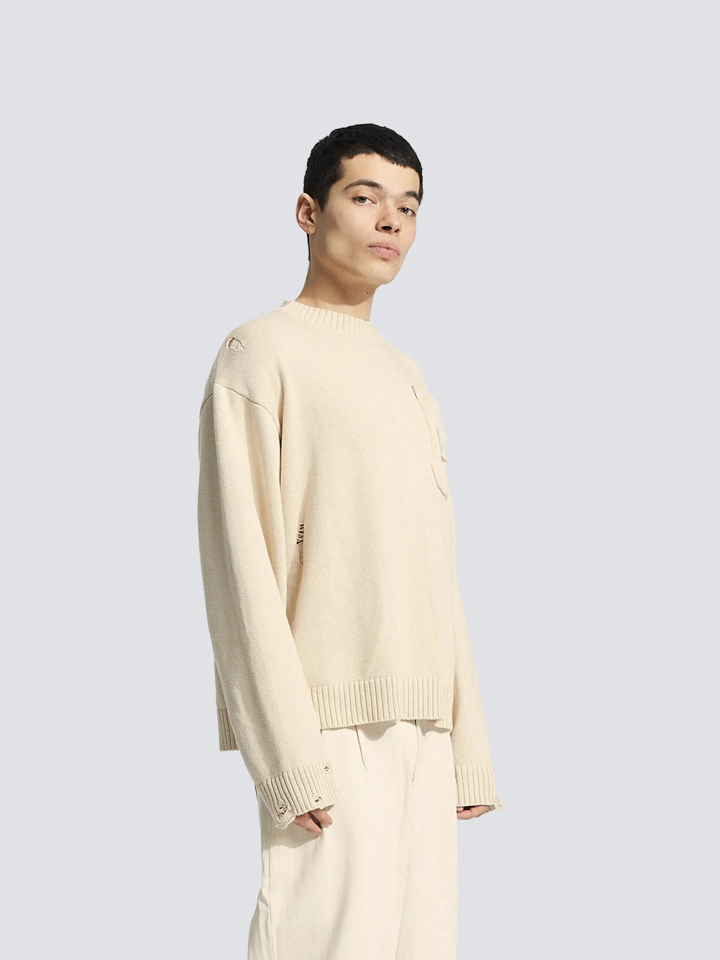 Distressed Chest Pocket Knit - Beige sold by Bram's Fruit product image thumbnail 2