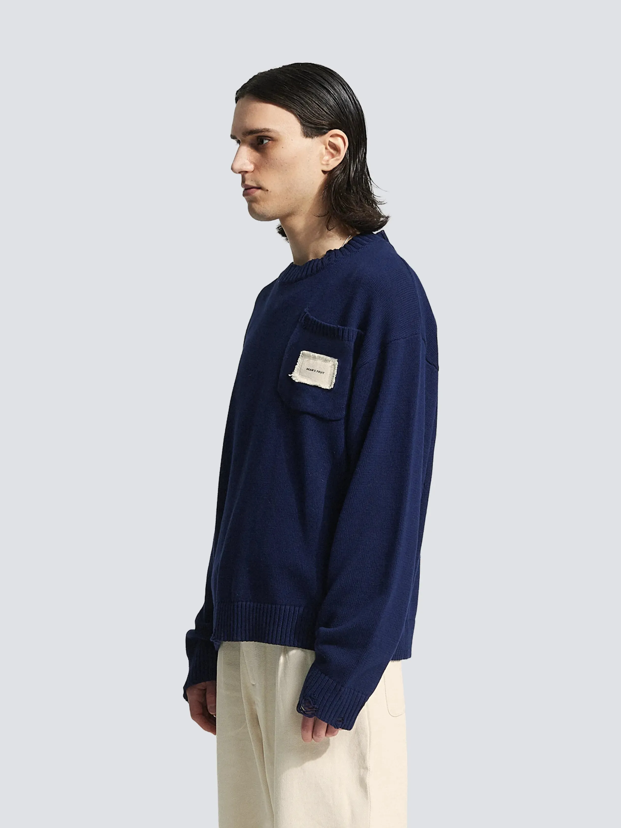 Distressed Chest Pocket Knit - Navy sold by Bram's Fruit product image thumbnail 2