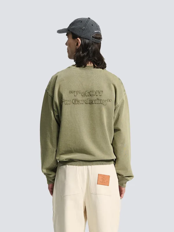 Cut & Sew “F*ck Off” Crewneck - Washed Olive Green sold by Bram's Fruit