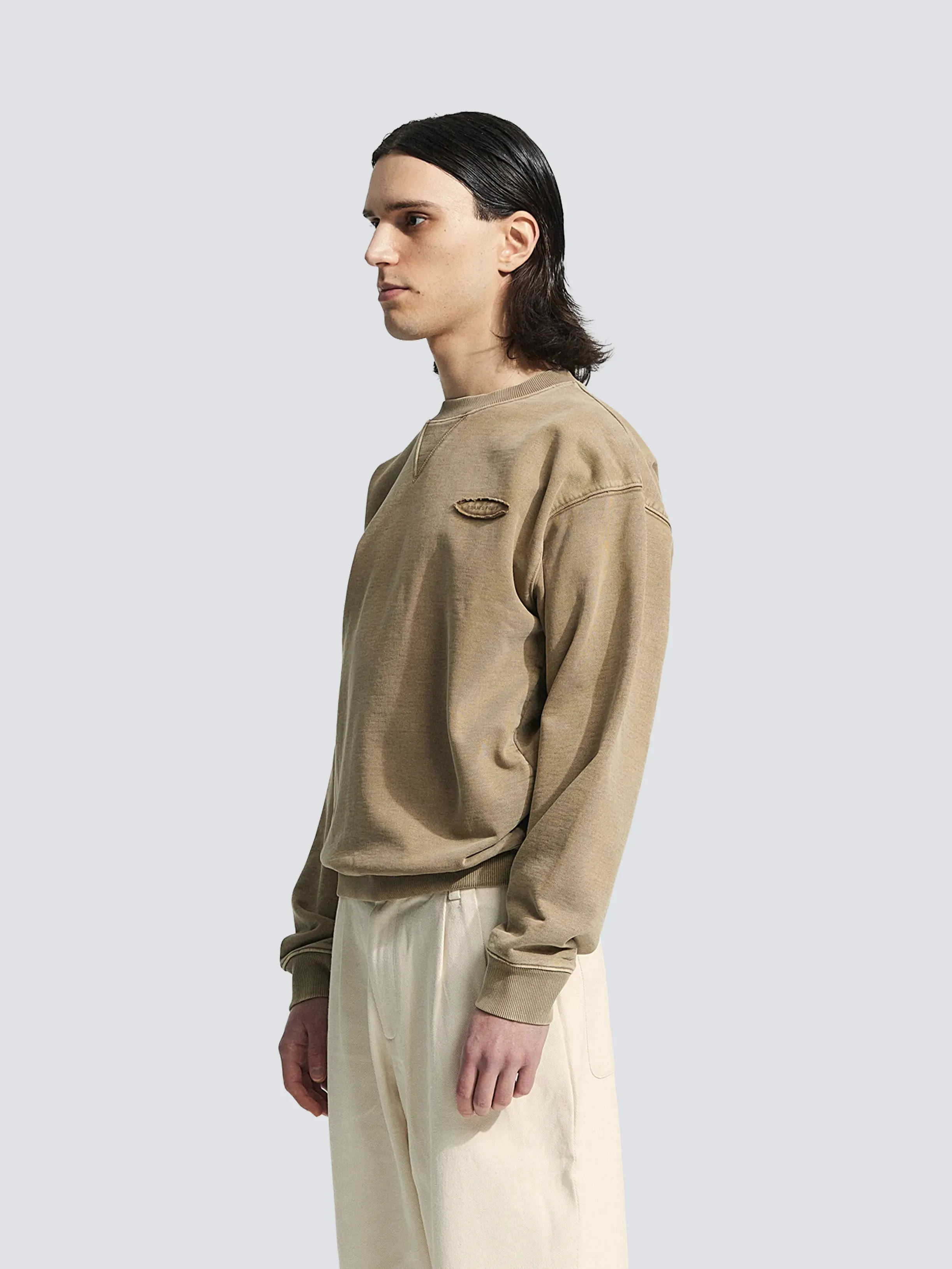Cut & Sew “F*ck Off” Crewneck - Washed Khaki sold by Bram's Fruit product image thumbnail 3