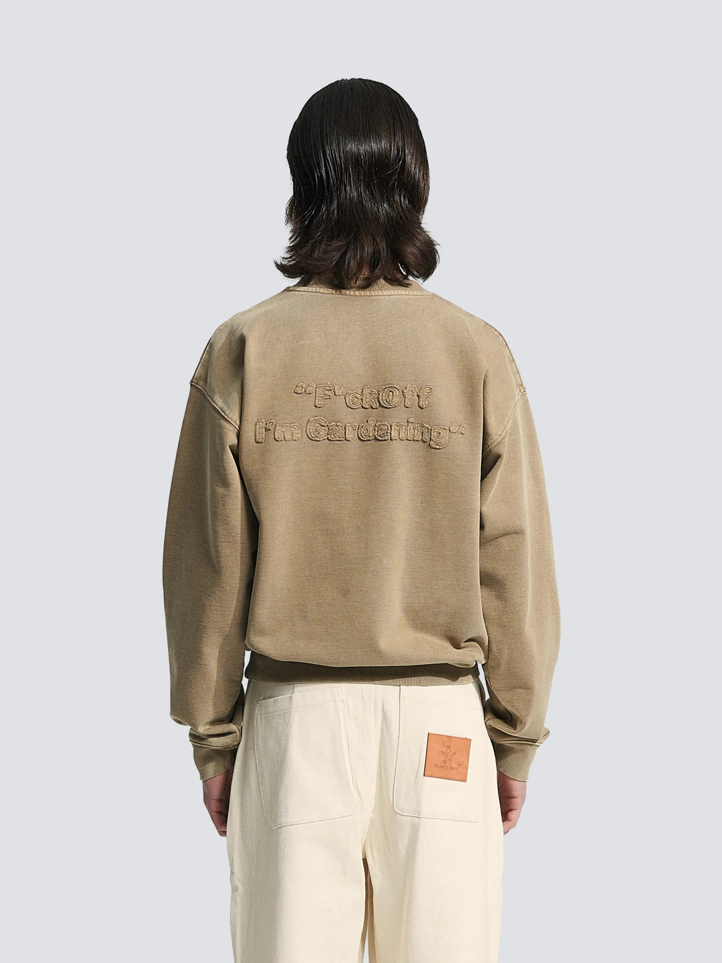 Cut & Sew “F*ck Off” Crewneck - Washed Khaki sold by Bram's Fruit