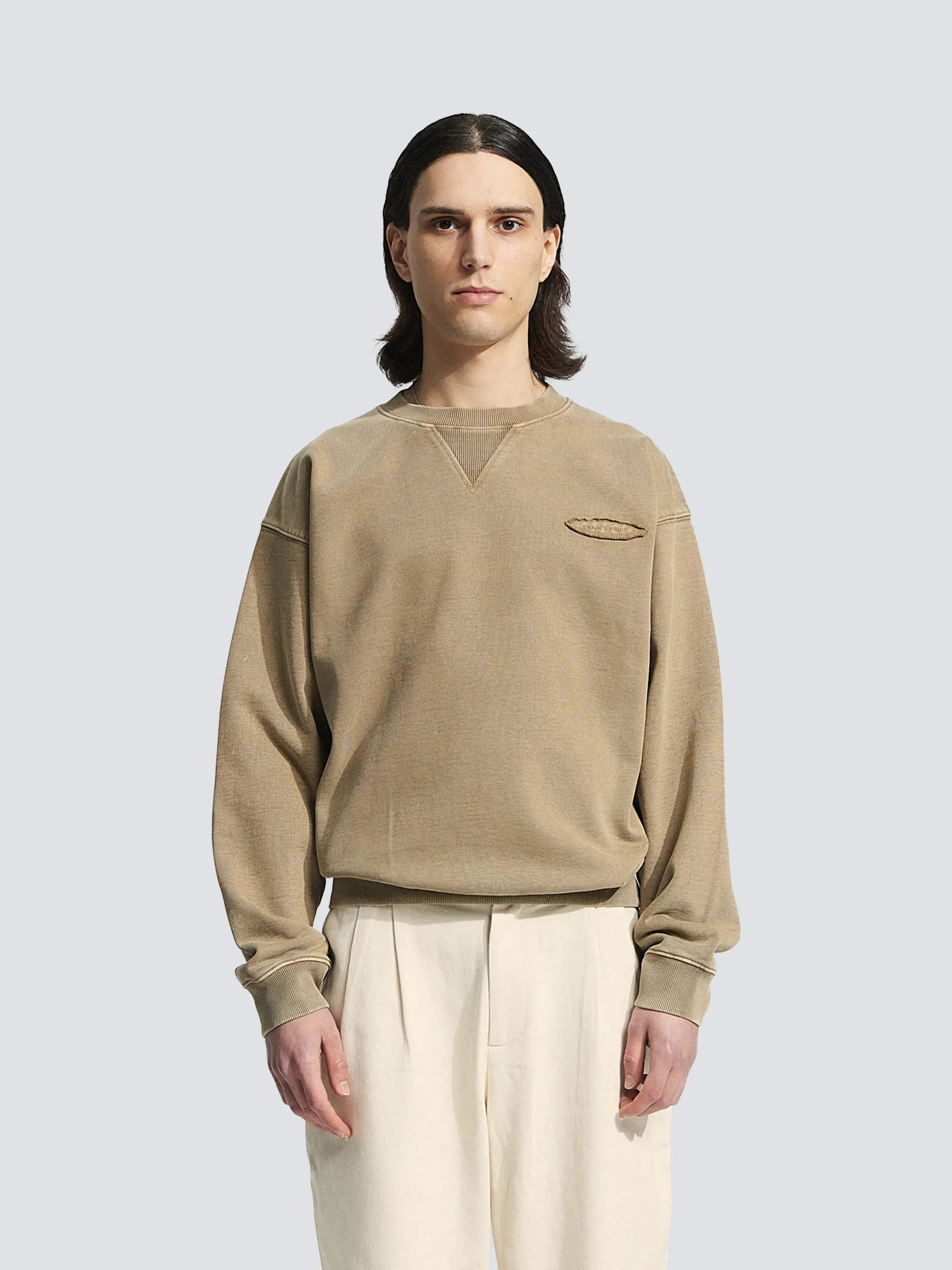 Cut & Sew “F*ck Off” Crewneck - Washed Khaki sold by Bram's Fruit product image thumbnail 2