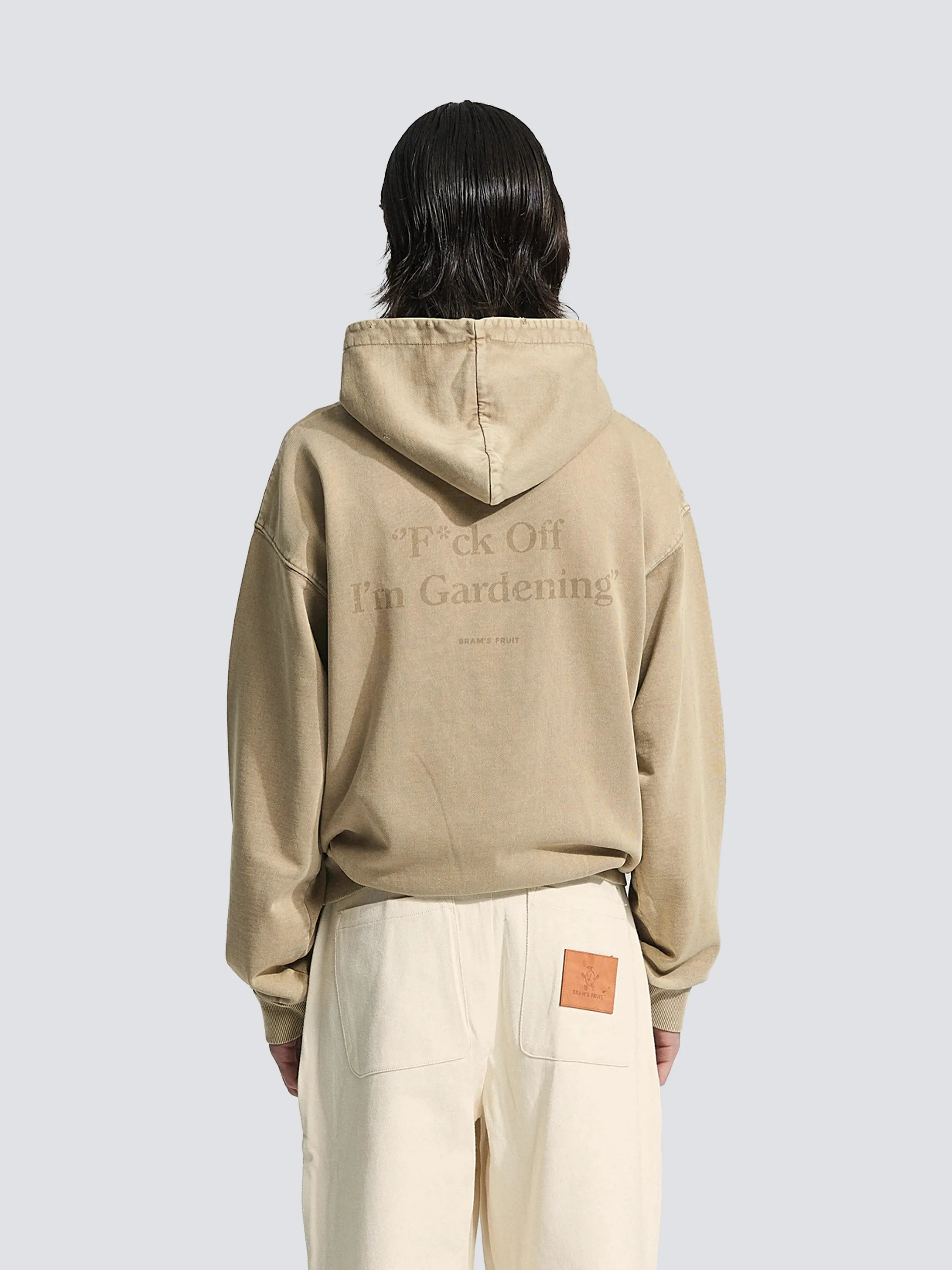 Distressed “F*ck Off” Hoodie - Washed Khaki sold by Bram's Fruit