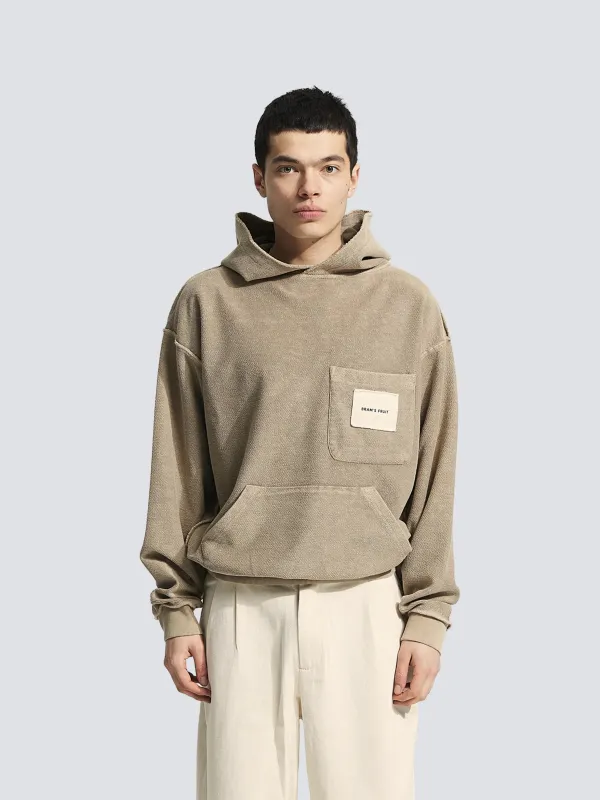 Chest Pocket Hoodie - Garment Dye Khaki sold by Bram's Fruit