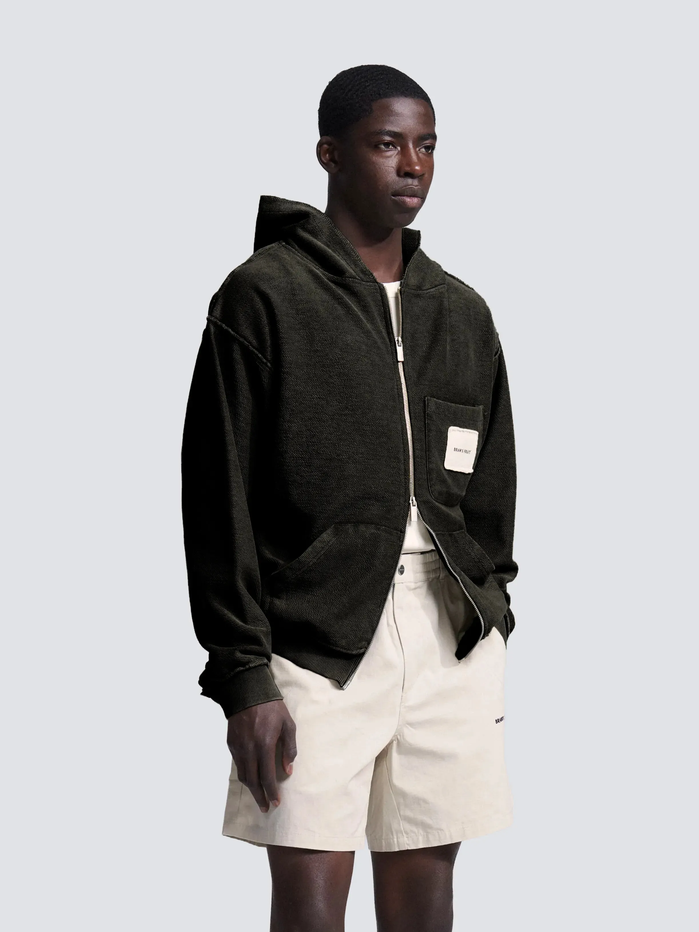 Chest Pocket Zipper Hoodie - Washed Charcoal sold by Bram's Fruit product image thumbnail 2