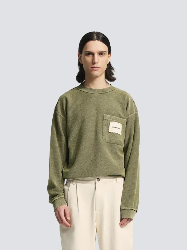 Chest Pocket Crewneck  - Washed Olive Green sold by Bram's Fruit